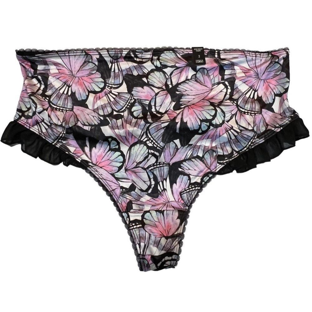 NWT TORRID High Waist Thong Pantie 2X Silky Lace Black Pink